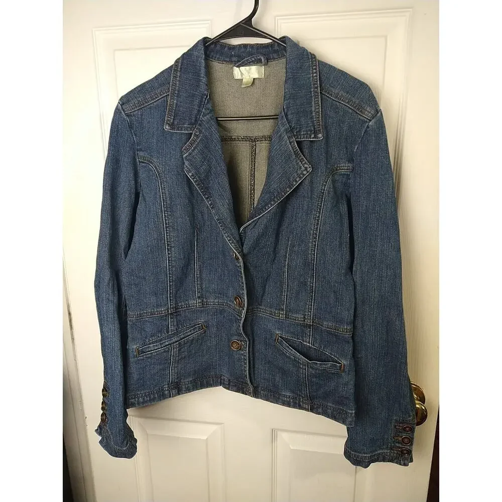 Passport Woman 12 Denim Jacket Button Front Pocket Casual Button Sleeve Y2K
